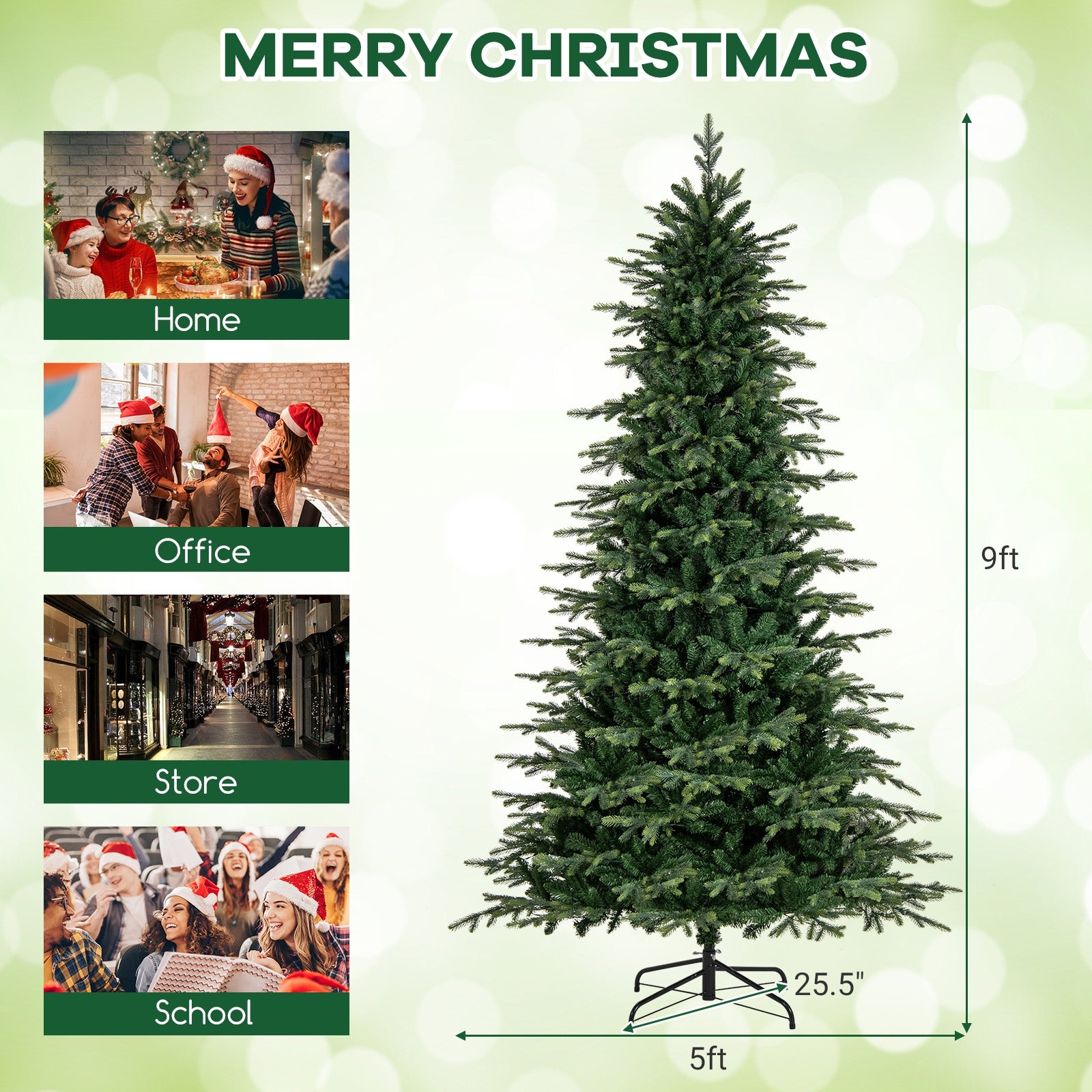 9 Feet Pre-Lit Artificial Christmas Tree with Warm White LED Lights, Green Christmas Tree at Gallery Canada