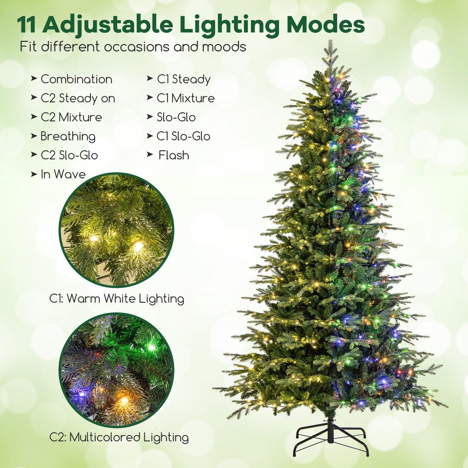 9 Feet Pre-Lit Artificial Christmas Tree with Warm White LED Lights, Green Christmas Tree at Gallery Canada