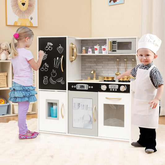 Toddler Pretend Play Kitchen for Boys and Girls 3-6 Years Old, White & Golden Play Kitchen Sets White & Golden  at Gallery Canada