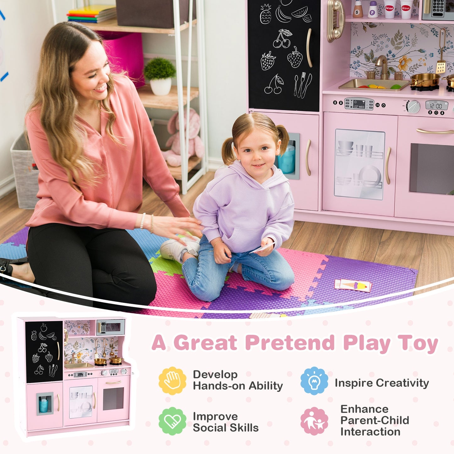 Toddler Pretend Play Kitchen for Boys and Girls 3-6 Years Old, Light Pink Play Kitchen Sets   at Gallery Canada