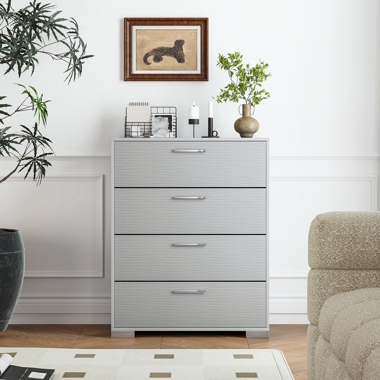 4 Drawer Storage Cabinet with Metal Legs Handles with Anti-Toppling Devices, Gray Cabinets & Chests   at Gallery Canada