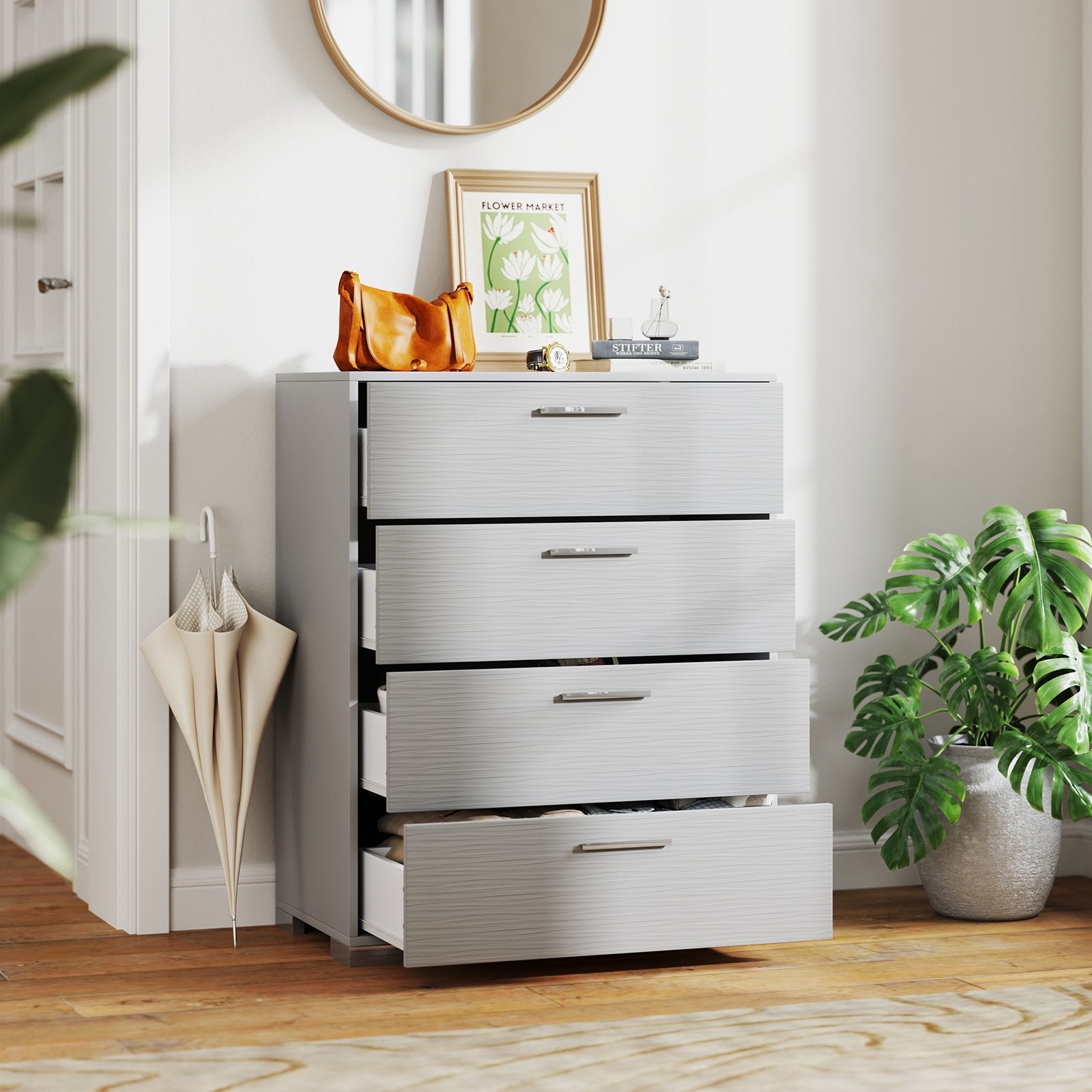 4 Drawer Storage Cabinet with Metal Legs Handles with Anti-Toppling Devices, Gray Cabinets & Chests   at Gallery Canada