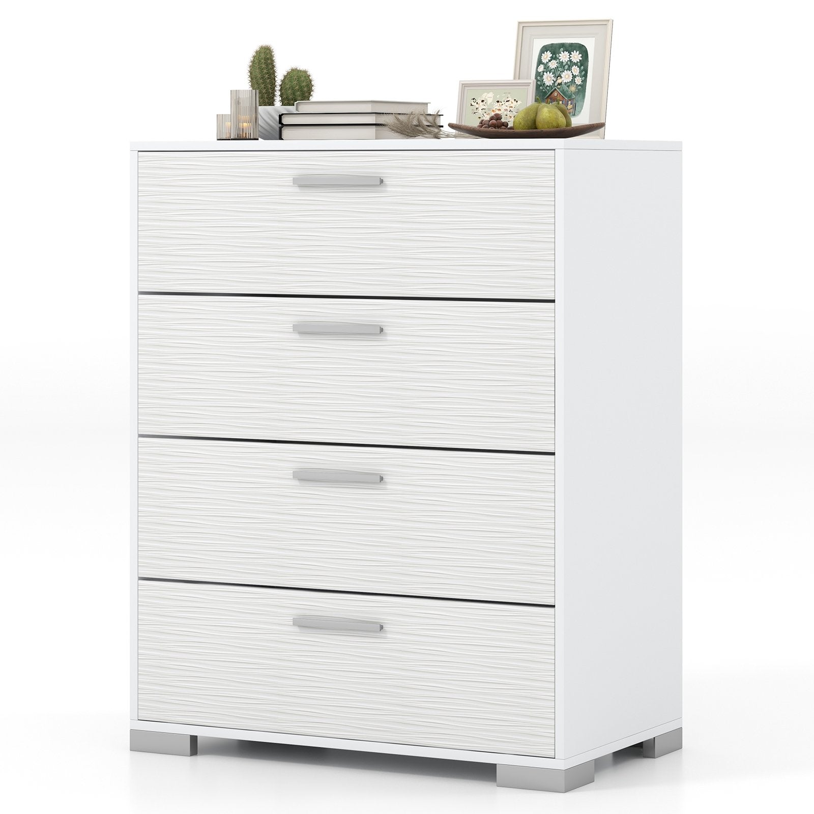 4 Drawer Storage Cabinet with Metal Legs Handles with Anti-Toppling Devices, White Cabinets & Chests   at Gallery Canada