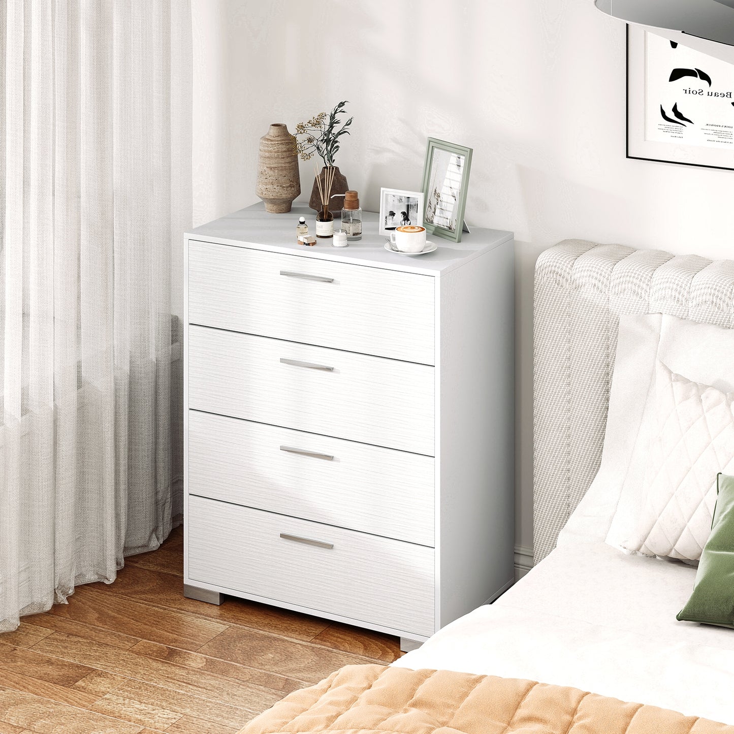 4 Drawer Storage Cabinet with Metal Legs Handles with Anti-Toppling Devices, White Cabinets & Chests   at Gallery Canada