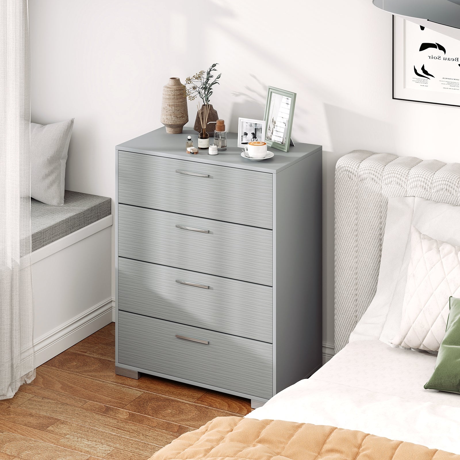 4 Drawer Storage Cabinet with Metal Legs Handles with Anti-Toppling Devices, Gray Cabinets & Chests   at Gallery Canada