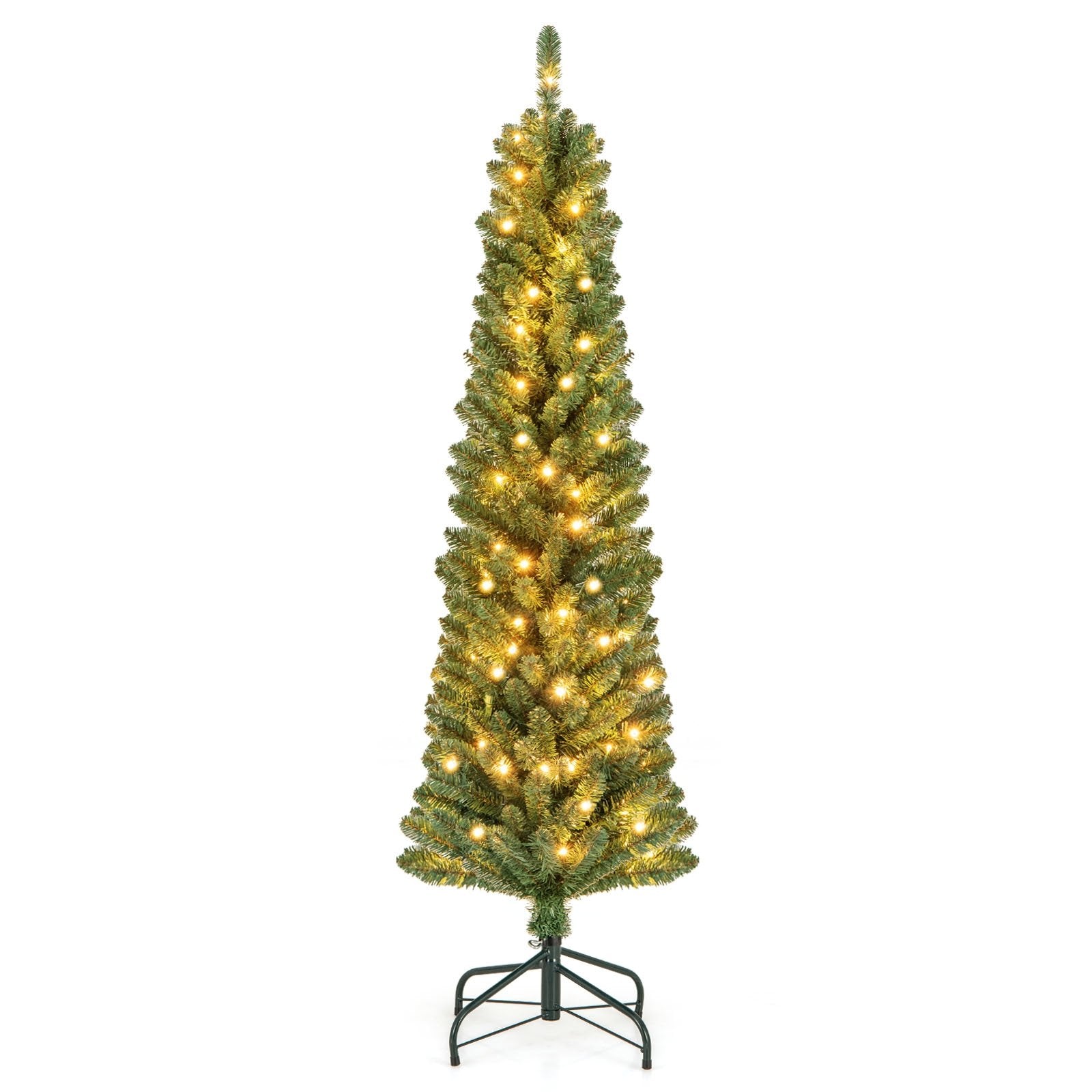 Pencil Christmas Tree with Memory Wire Branch Tips and Warm  LED Lights-5FT, Green Christmas Tree   at Gallery Canada