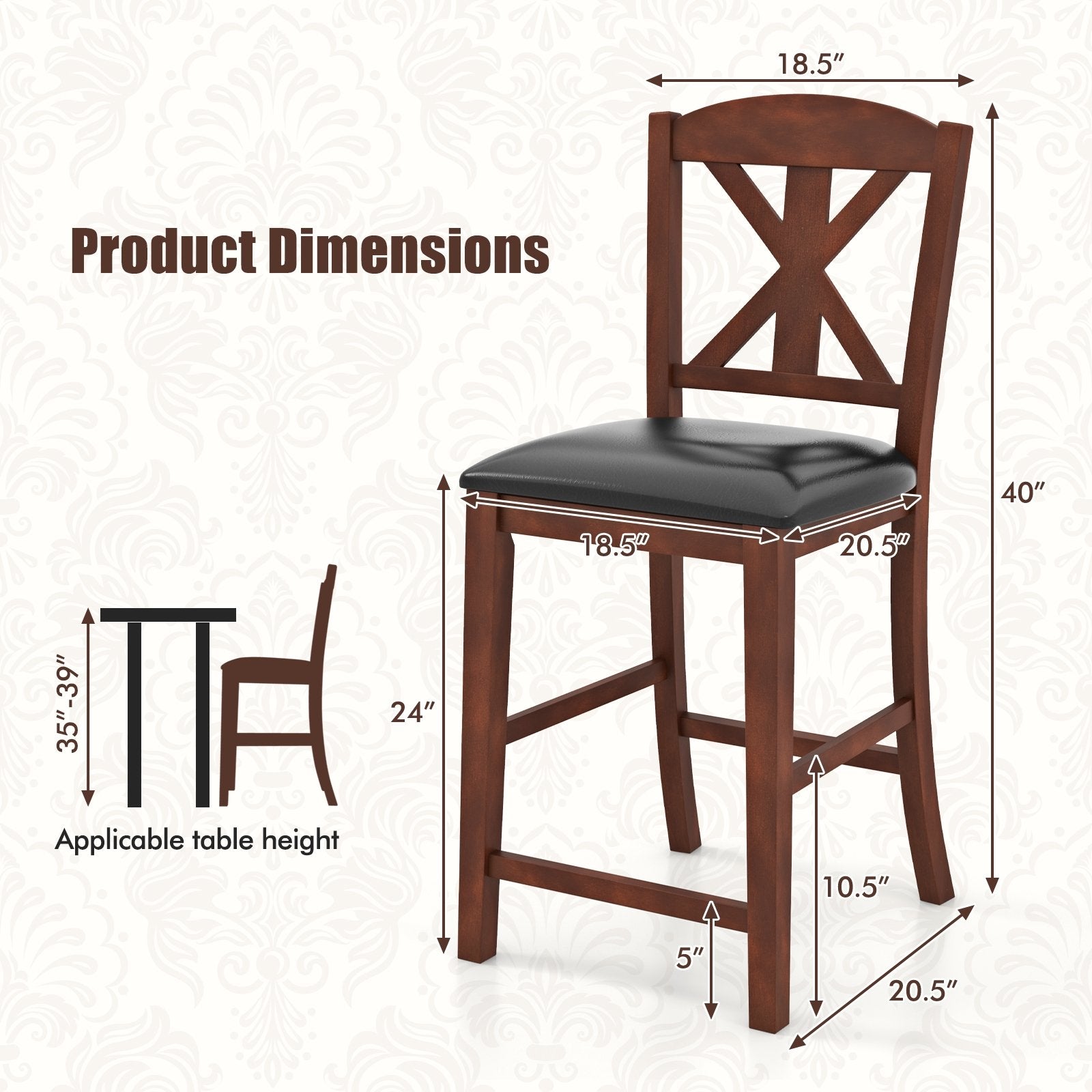 24 Inch Upholstered Dining Chair with Hollowed High Backrest Set of 2, Brown Dining Chairs   at Gallery Canada