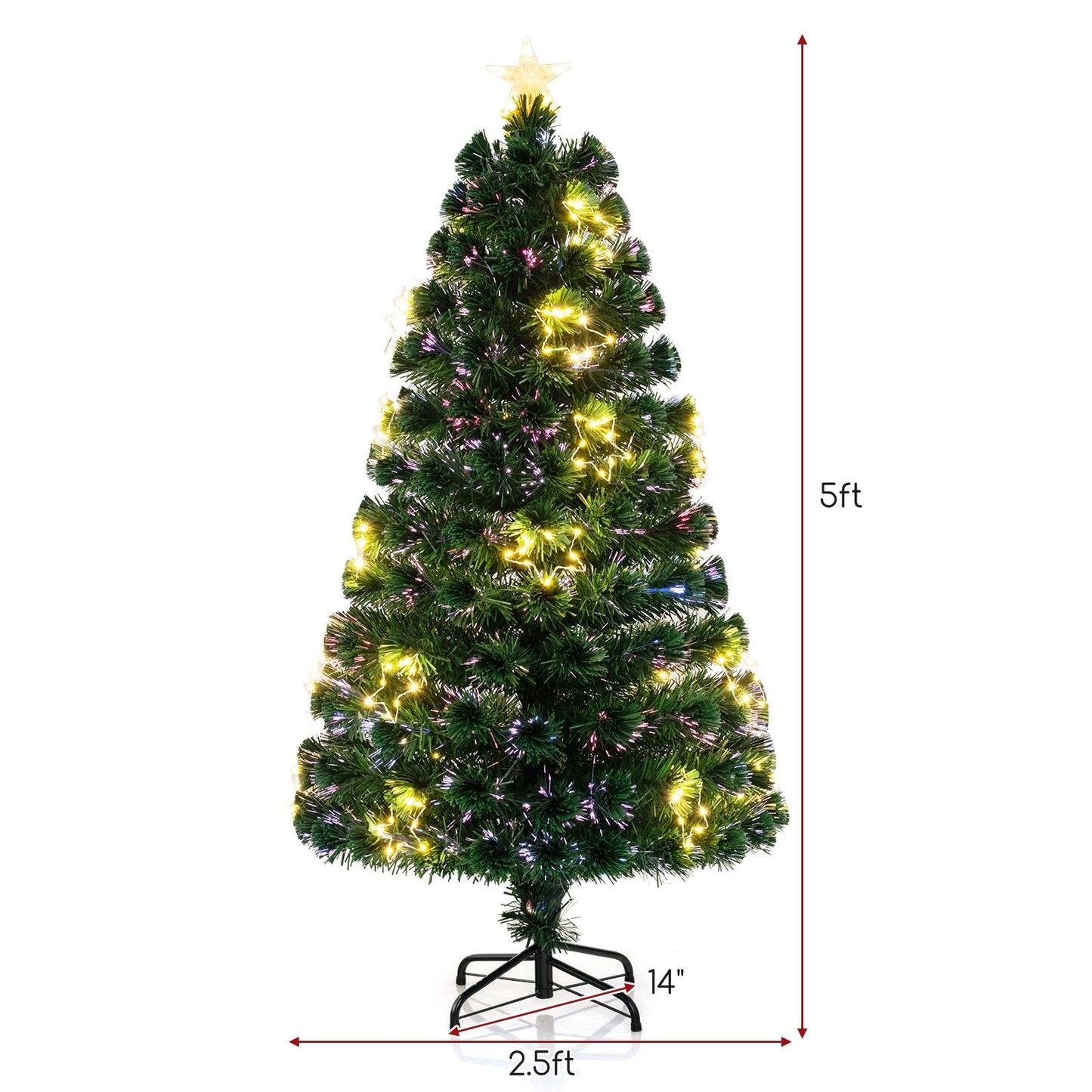 Pre-Lit Artificial Xmas Tree with Top Star and Branch Tips-5 FT, Green Christmas Tree   at Gallery Canada