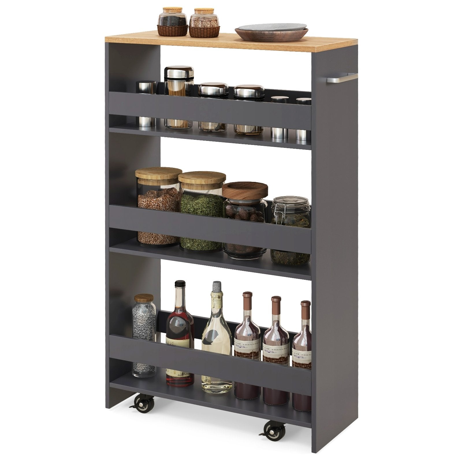 4-Tier Rolling Storage Cart Slim Kitchen Cart on Wheels with Open Shelves and Handle, Gray Kitchen Islands & Carts Gray  at Gallery Canada