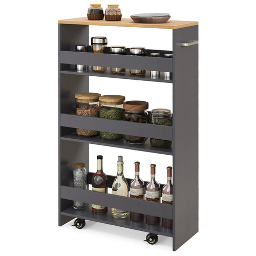 4-Tier Rolling Storage Cart Slim Kitchen Cart on Wheels with Open Shelves and Handle, Gray