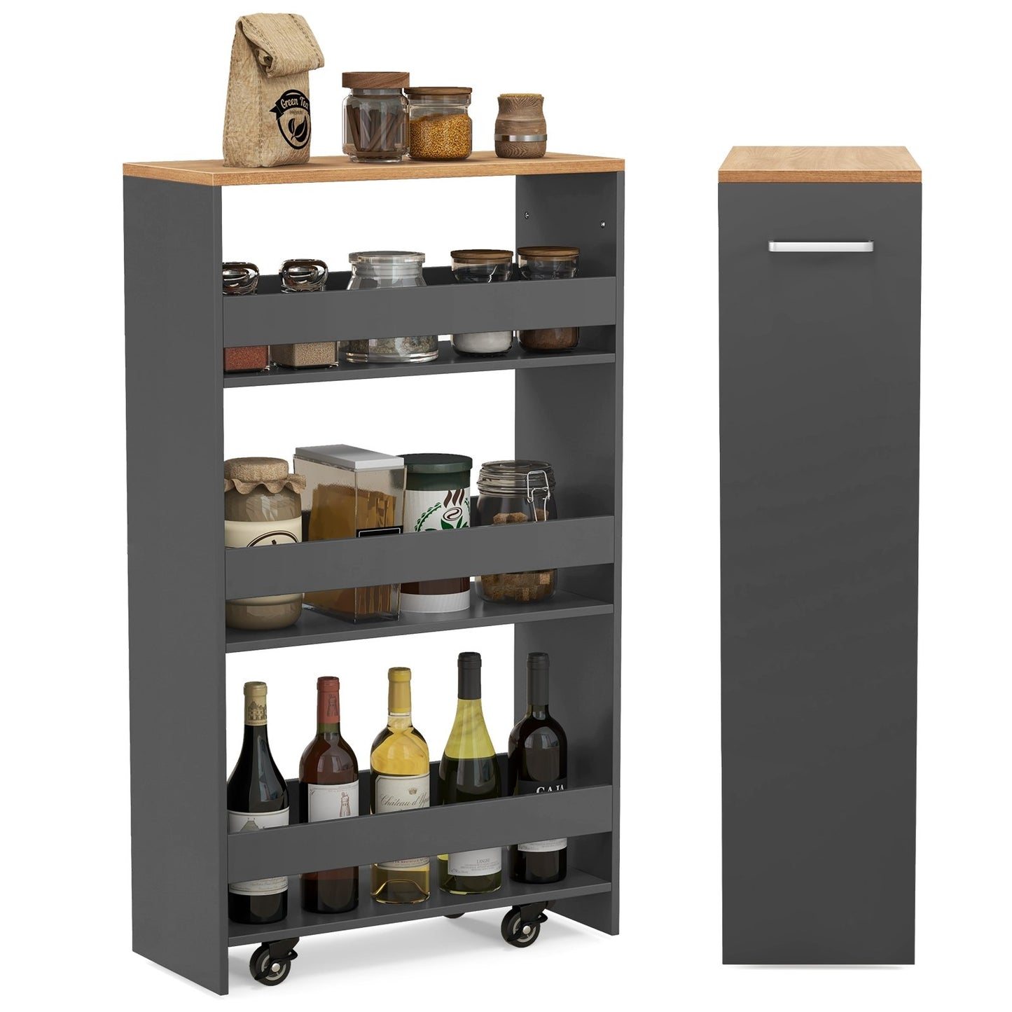 4-Tier Rolling Storage Cart Slim Kitchen Cart on Wheels with Open Shelves and Handle, Gray Kitchen Islands & Carts   at Gallery Canada