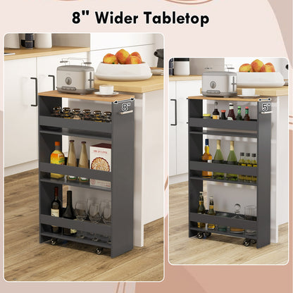 4-Tier Rolling Storage Cart Slim Kitchen Cart on Wheels with Open Shelves and Handle, Gray Kitchen Islands & Carts   at Gallery Canada