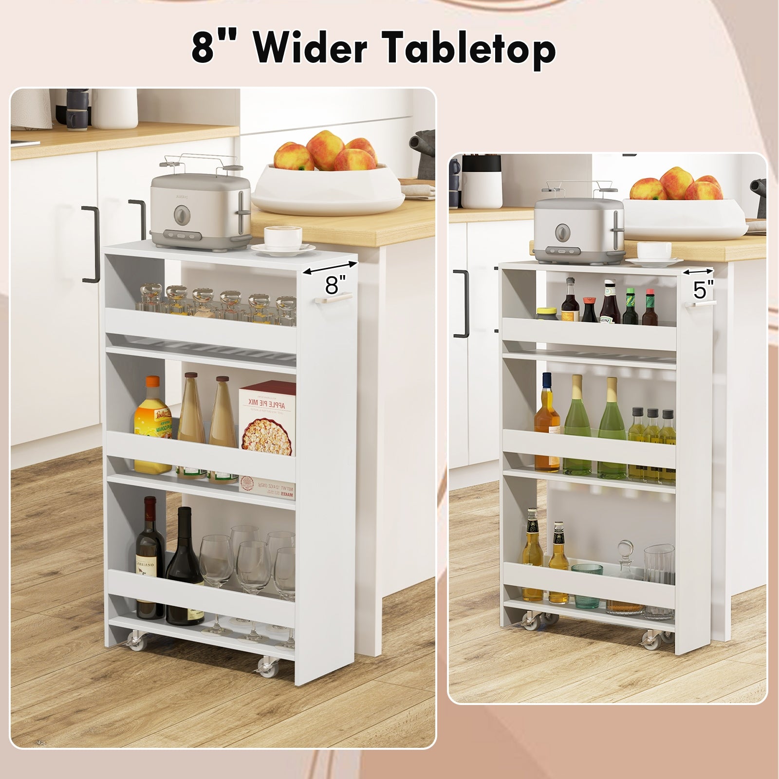 4-Tier Rolling Storage Cart Slim Kitchen Cart on Wheels with Open Shelves and Handle, White Kitchen Islands & Carts   at Gallery Canada