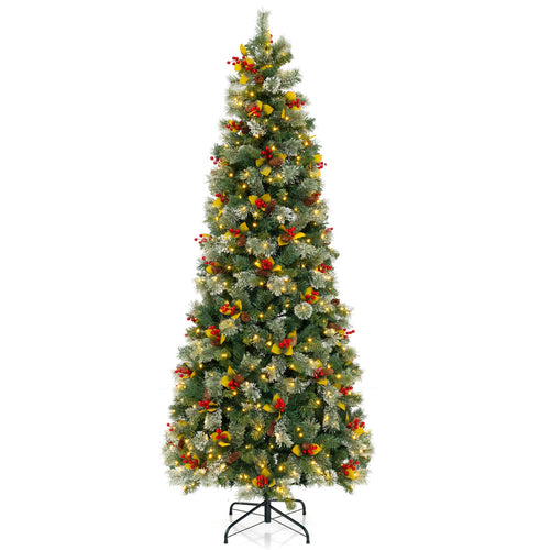 5/7.5/9 FT Pre-Lit Artificial Christmas Tree with 453/1096/1416 PVC and Pine Needles-L, Green