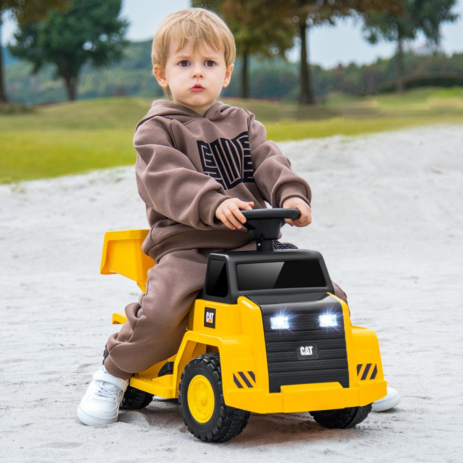 Electric Licensed Caterpillar Construction Vehicle with One-Button Start, White Powered Ride On Toys   at Gallery Canada