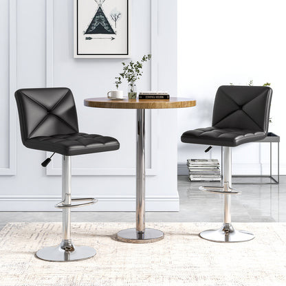 PU Leather Upholstered Bar Stools Set of 2 with Back and Adjustable Height, Black Bar Stools   at Gallery Canada