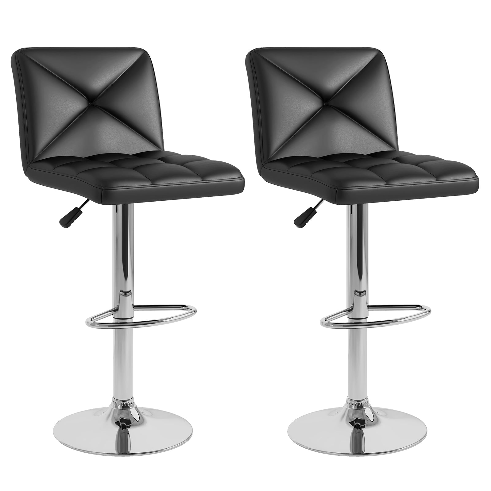 PU Leather Upholstered Bar Stools Set of 2 with Back and Adjustable Height, Black Bar Stools Black  at Gallery Canada