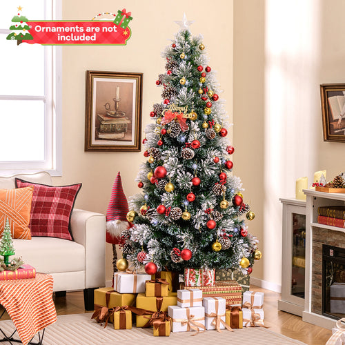 7 FT Flocked Christmas Tree with 8 Lighting Modes, Green