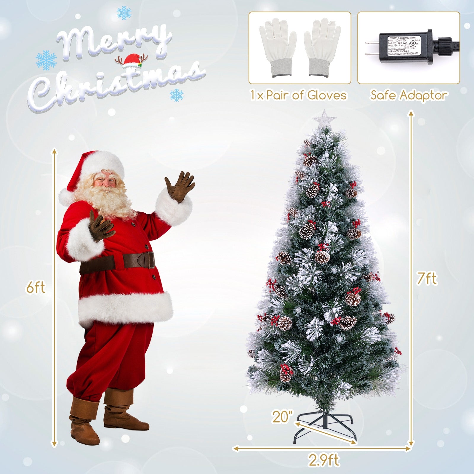 7 FT Flocked Christmas Tree with 8 Lighting Modes, Green Christmas Tree at Gallery Canada