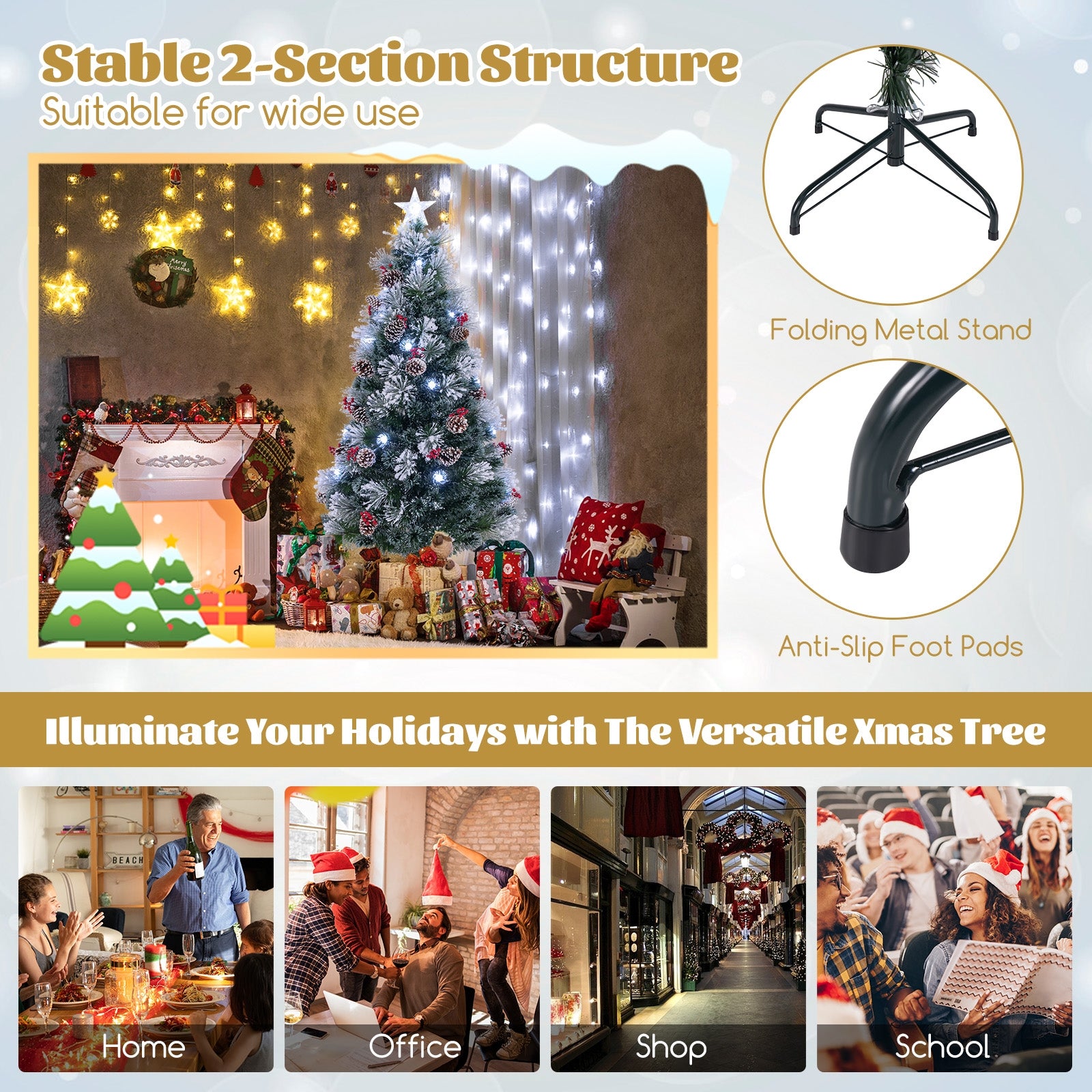7 FT Flocked Christmas Tree with 8 Lighting Modes, Green Christmas Tree at Gallery Canada