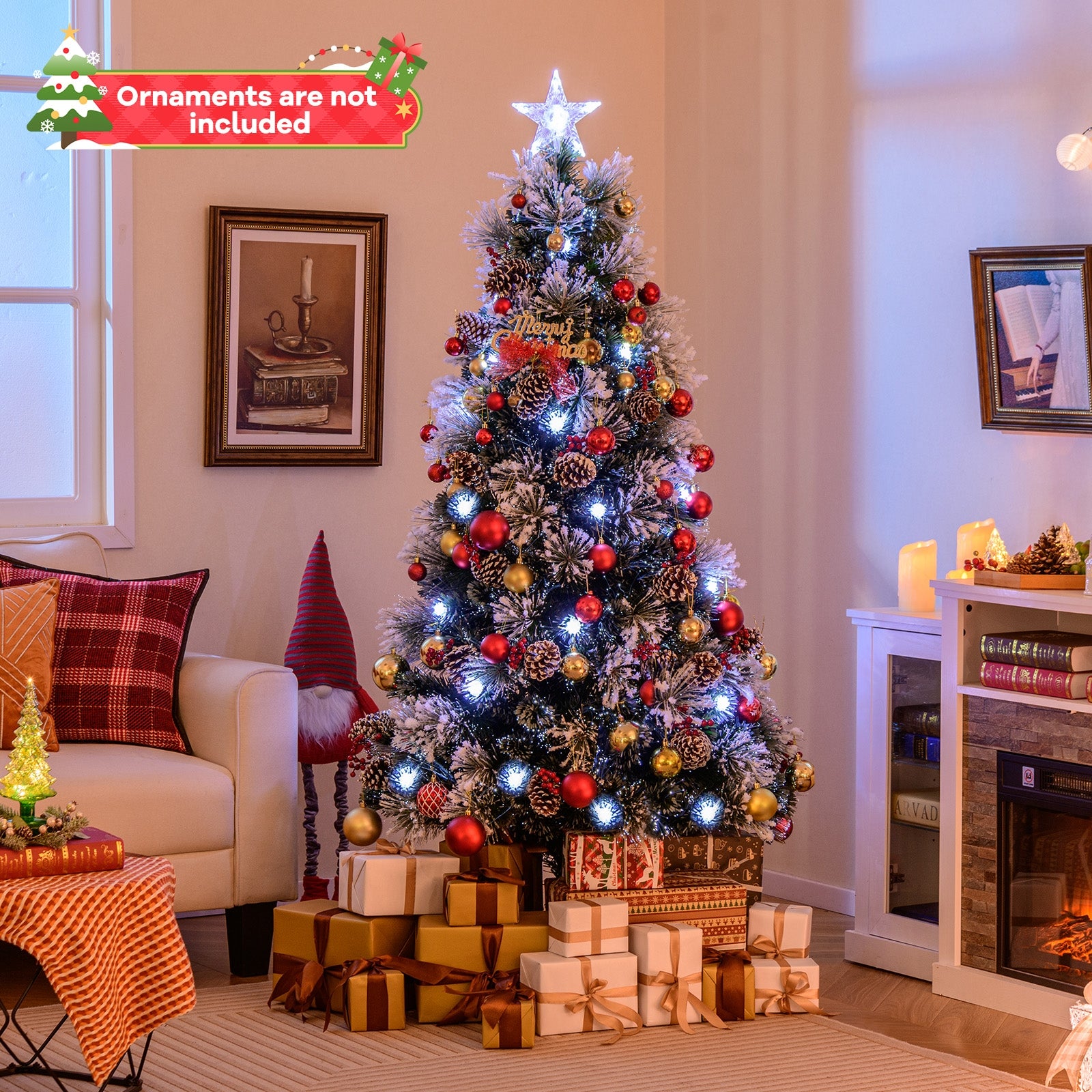 6 FT Flocked Christmas Tree with 8 Lighting Modes, Green Christmas Tree at Gallery Canada