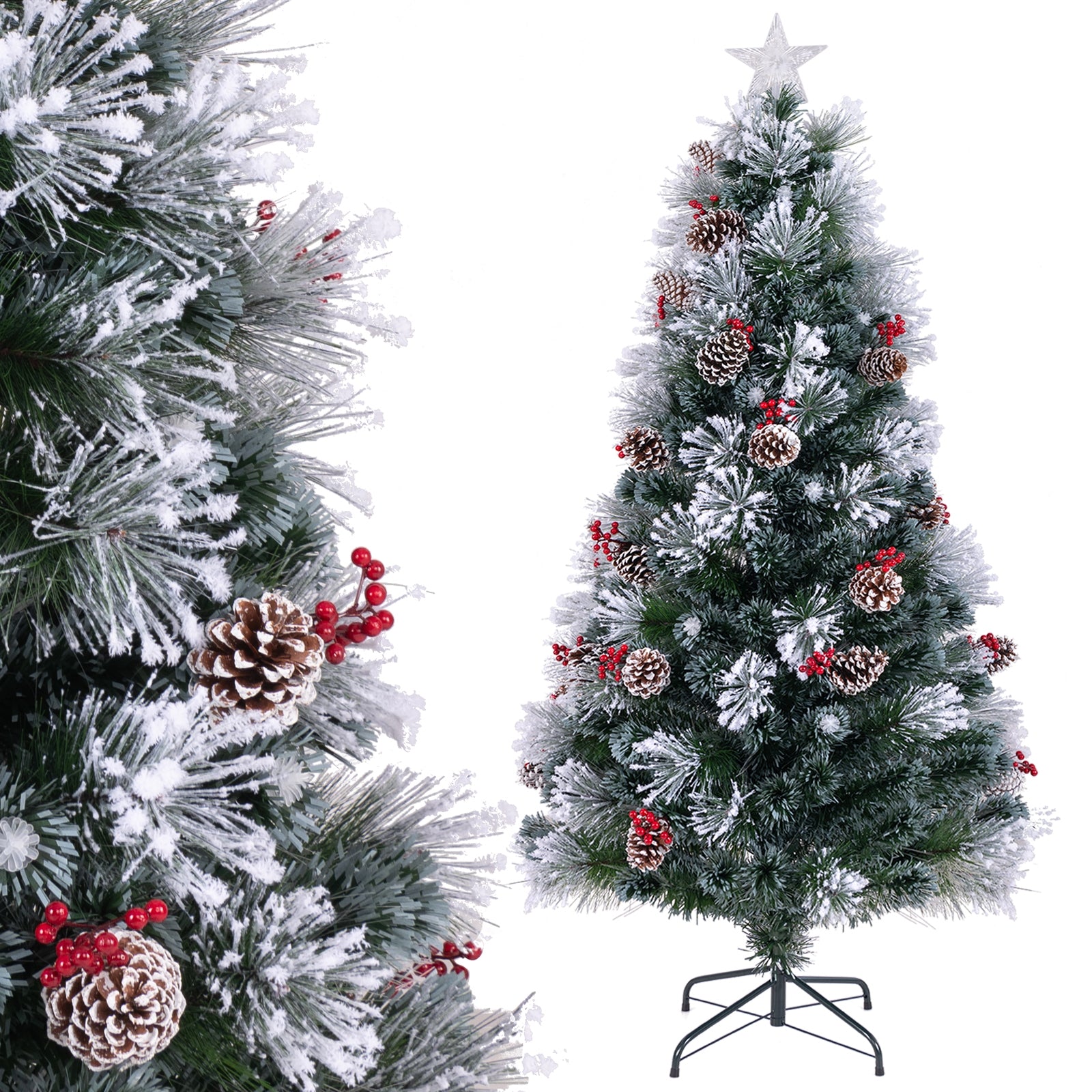 6 FT Flocked Christmas Tree with 8 Lighting Modes, Green Christmas Tree at Gallery Canada