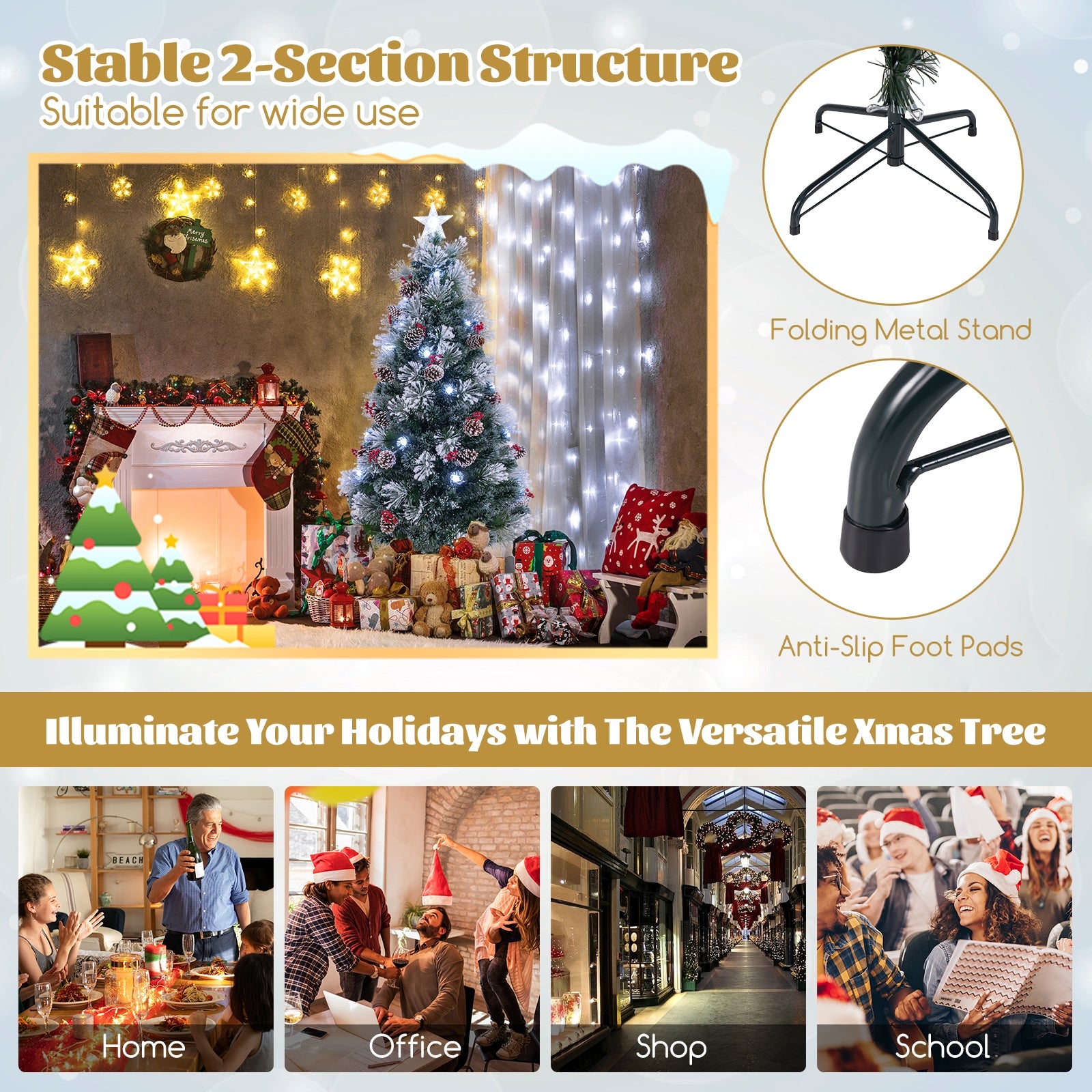 6 FT Flocked Christmas Tree with 8 Lighting Modes, Green Christmas Tree at Gallery Canada