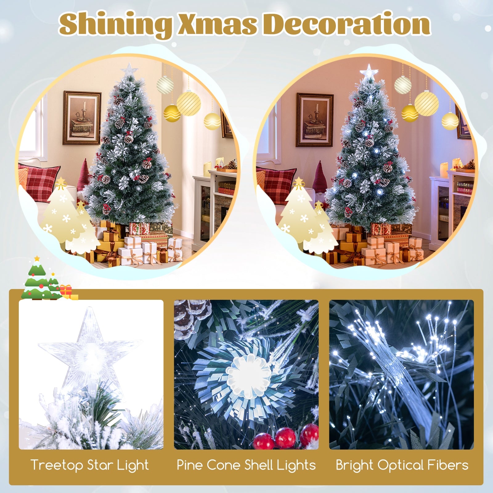 6 FT Flocked Christmas Tree with 8 Lighting Modes, Green Christmas Tree at Gallery Canada