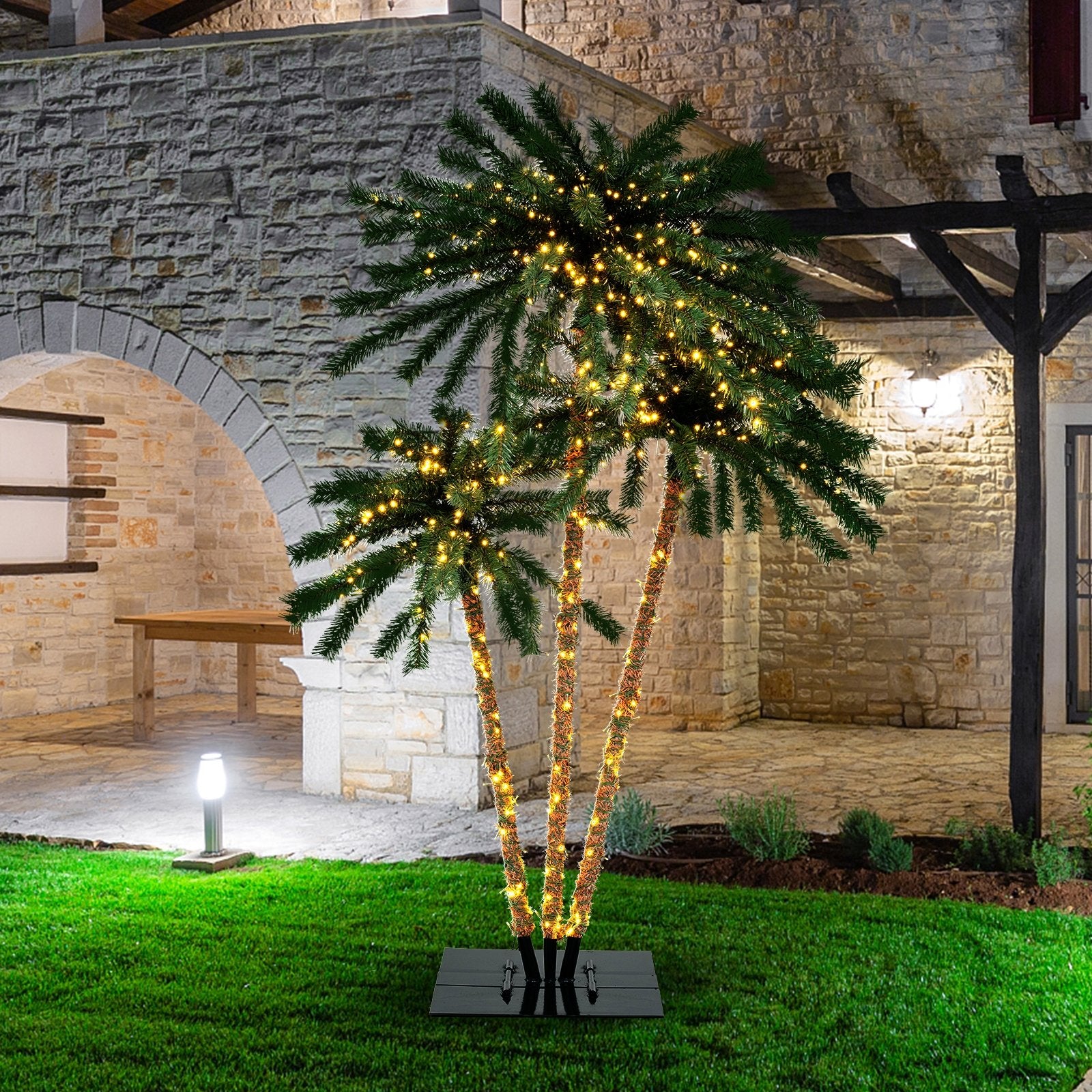 Artificial Lighted Palm Tree with Metal Base  157 Branch Tips and 930 Warm White LED Lights Faux Plants   at Gallery Canada