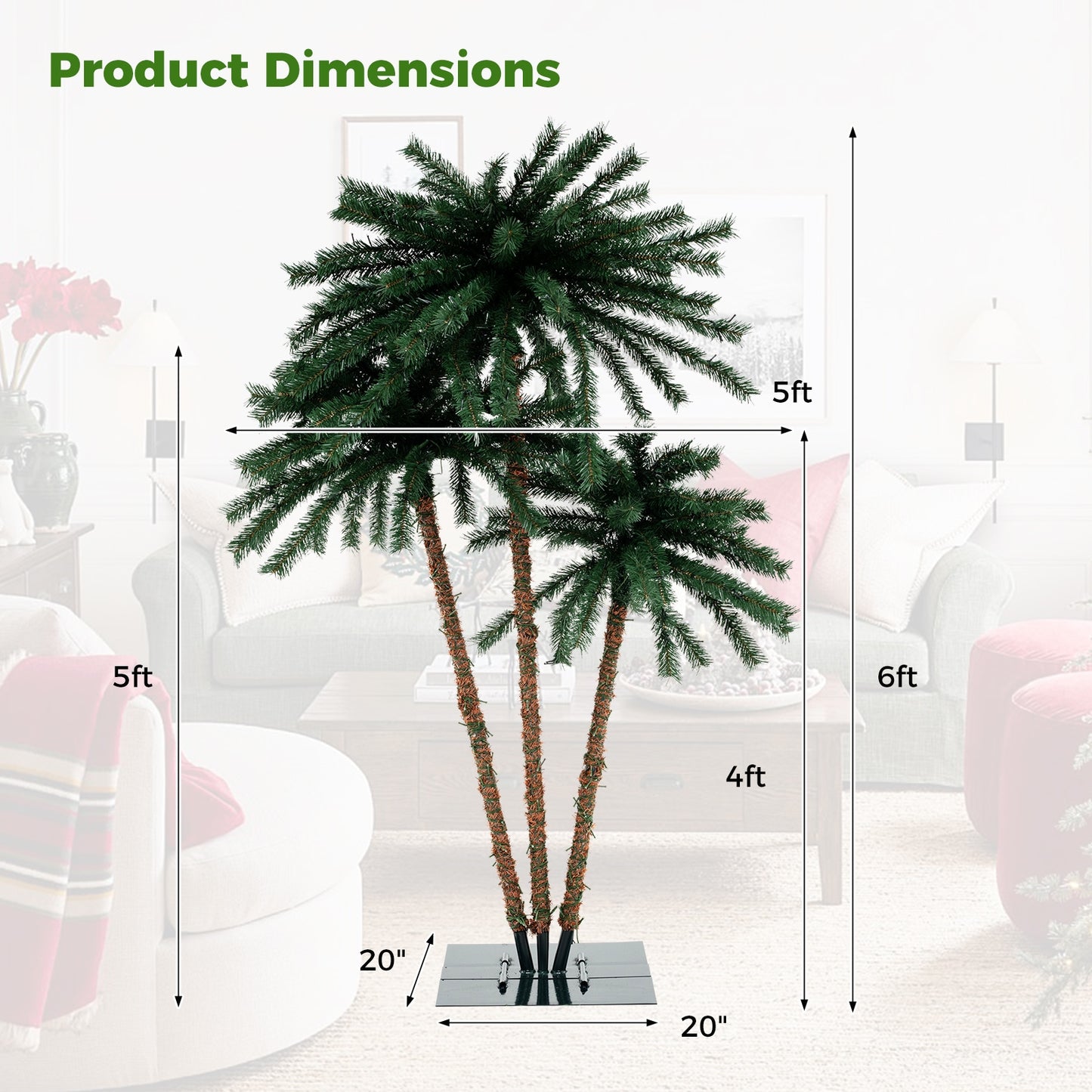 Artificial Lighted Palm Tree with Metal Base  157 Branch Tips and 930 Warm White LED Lights Faux Plants   at Gallery Canada