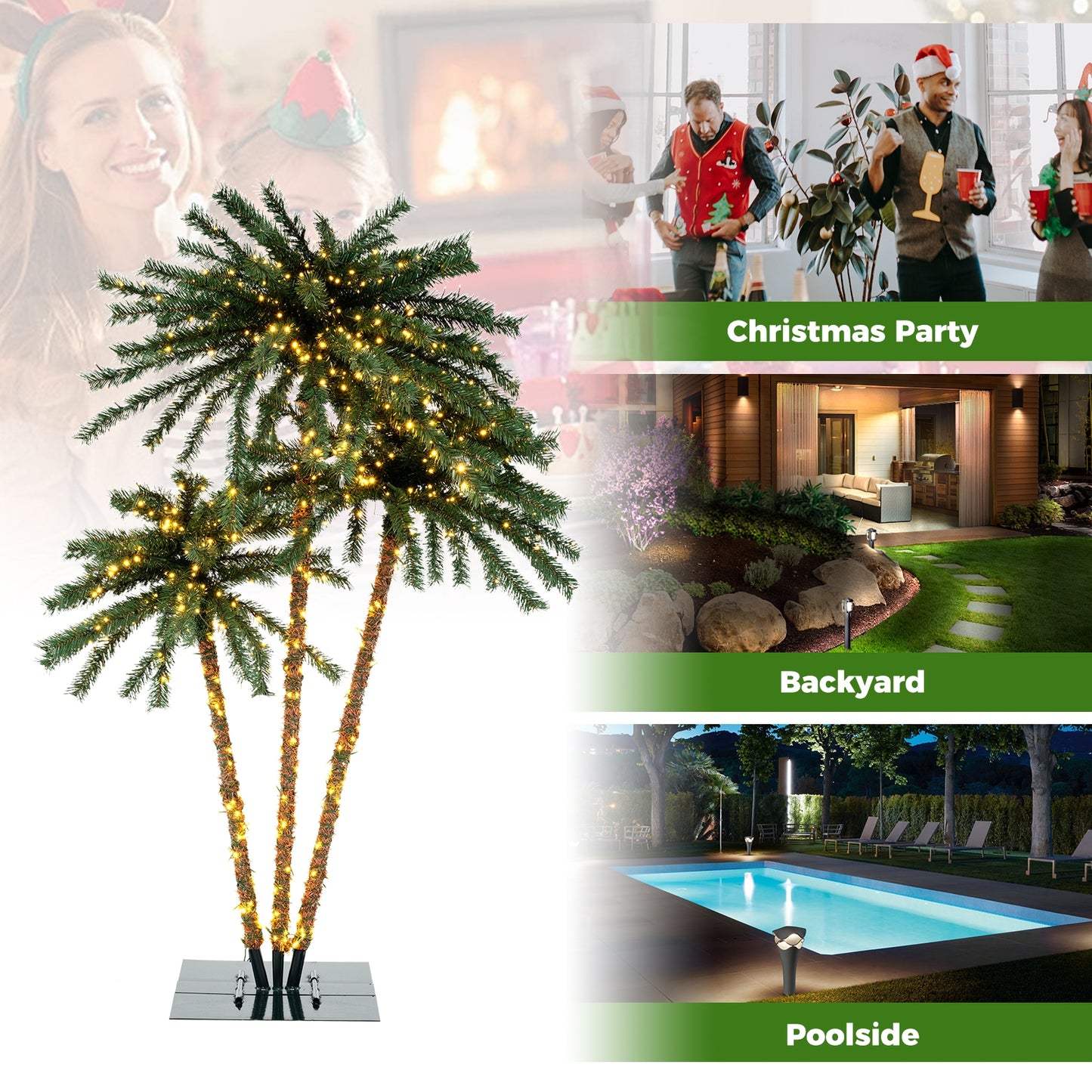 Artificial Lighted Palm Tree with Metal Base  157 Branch Tips and 930 Warm White LED Lights Faux Plants   at Gallery Canada