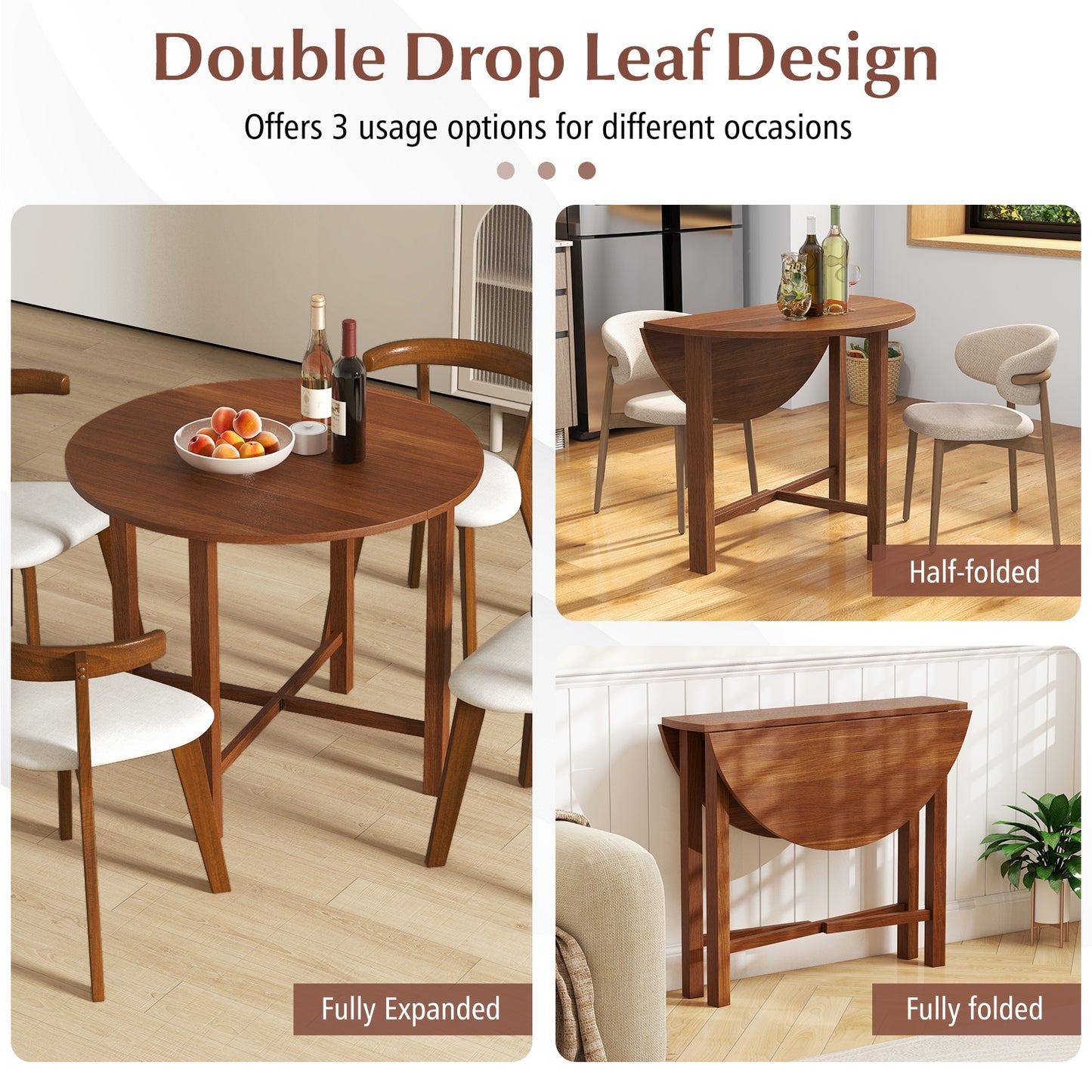 Dual Drop Leaf Dining Table for Small Spaces, Walnut Dining Tables   at Gallery Canada