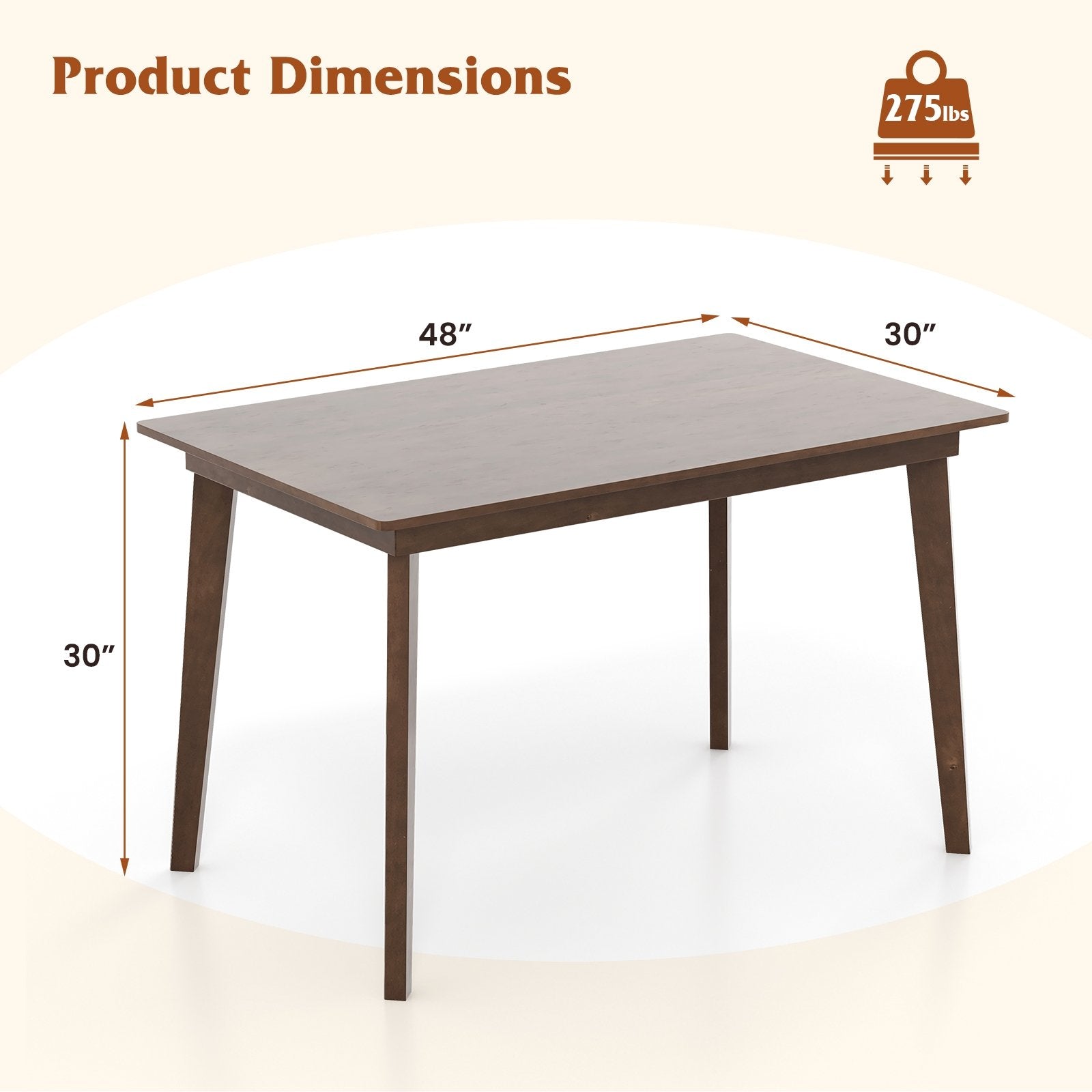 48 Inch Wooden Dining Table with Rubber Wood Legs for 4 People, Brown Dining Tables   at Gallery Canada