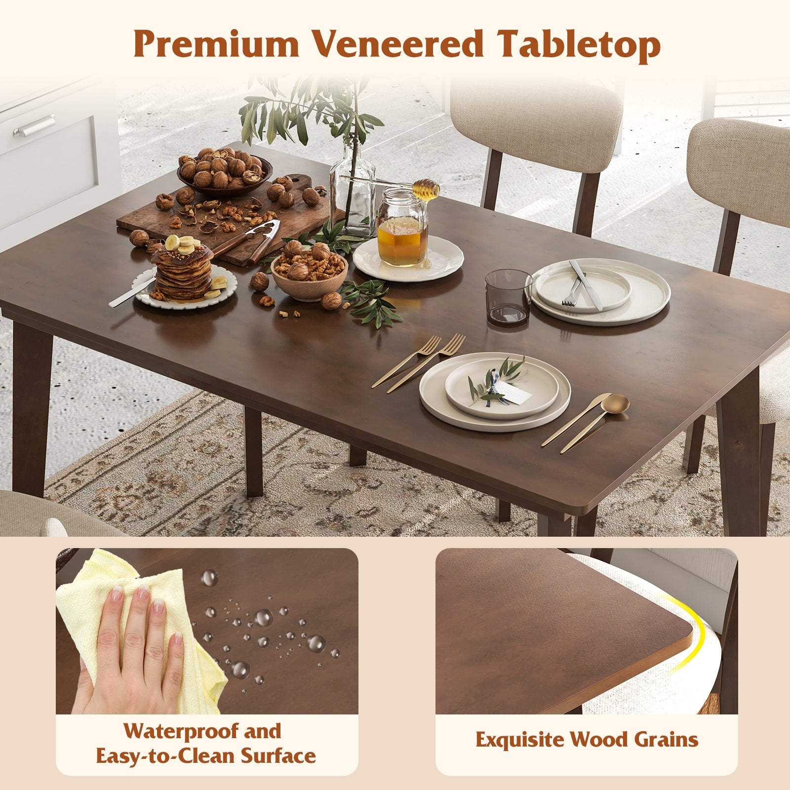 48 Inch Wooden Dining Table with Rubber Wood Legs for 4 People, Brown Dining Tables   at Gallery Canada