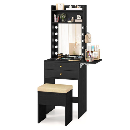 Compact Vanity Desk Set with 3-Color Lighted Mirror and Power Outlets, Black Makeup Vanities Black  at Gallery Canada