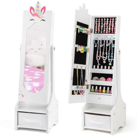 Kids Jewelry Cabinet with Full-Length Mirror for Kids Bedroom and Playroom, White Kids Vanities White  at Gallery Canada