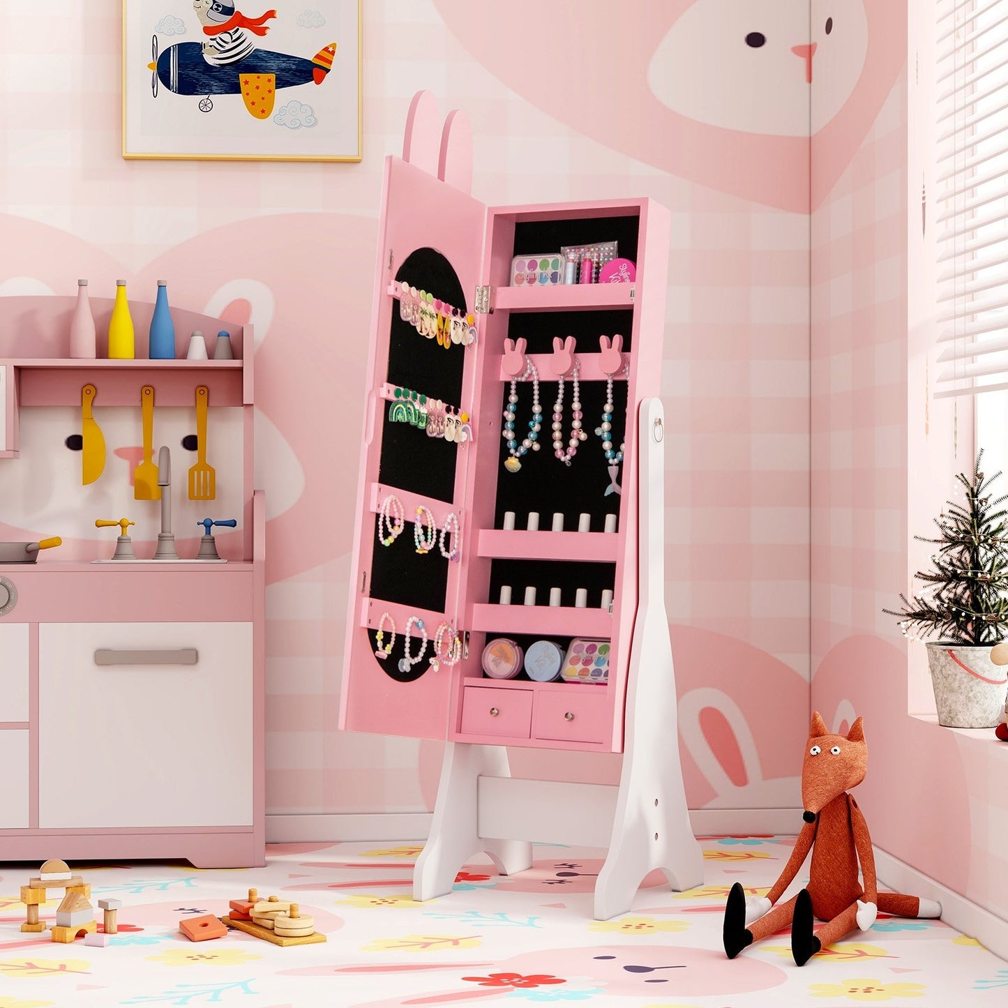 Kids Jewelry Armoire Cabinet with 2 Tilt Angles and Large Capacity, Pink Kids Vanities   at Gallery Canada