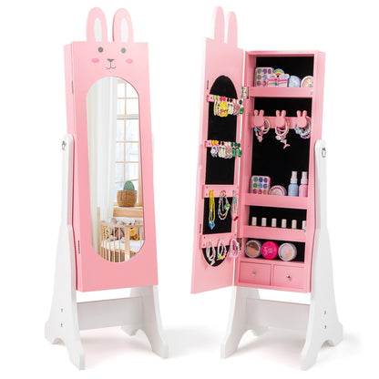 Kids Jewelry Armoire Cabinet with 2 Tilt Angles and Large Capacity, Pink Kids Vanities Pink  at Gallery Canada