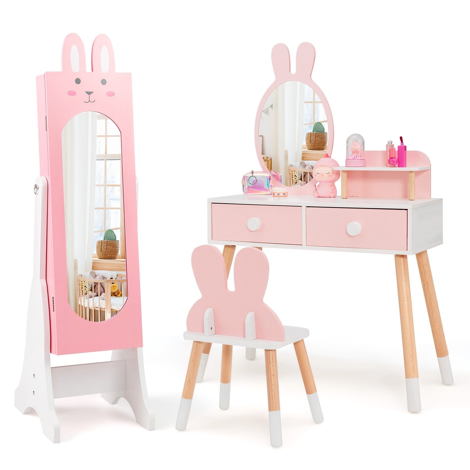 Kids Jewelry Armoire Cabinet with 2 Tilt Angles and Large Capacity, Pink Kids Vanities   at Gallery Canada