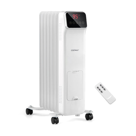 1500W Oil Filled Radiator Heater with Remote Control 3 Modes 24H Timer, White Space Heaters White  at Gallery Canada