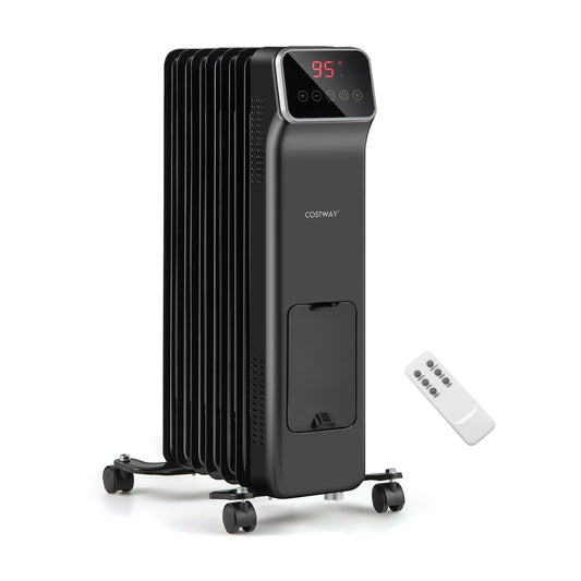 1500W Oil Filled Radiator Heater with Remote Control 3 Modes 24H Timer, Black Space Heaters Black  at Gallery Canada