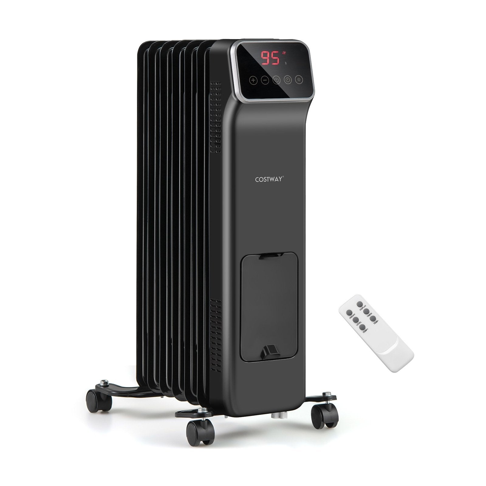 1500W Oil Filled Radiator Heater with Remote Control 3 Modes 24H Timer, Black Space Heaters Black at Gallery Canada