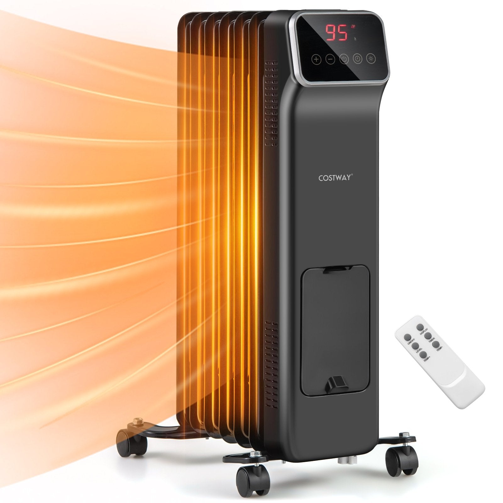 1500W Oil Filled Radiator Heater with Remote Control 3 Modes 24H Timer, Black Space Heaters   at Gallery Canada