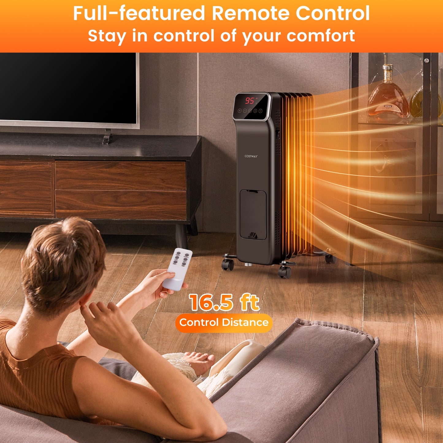 1500W Oil Filled Radiator Heater with Remote Control 3 Modes 24H Timer, Black Space Heaters   at Gallery Canada