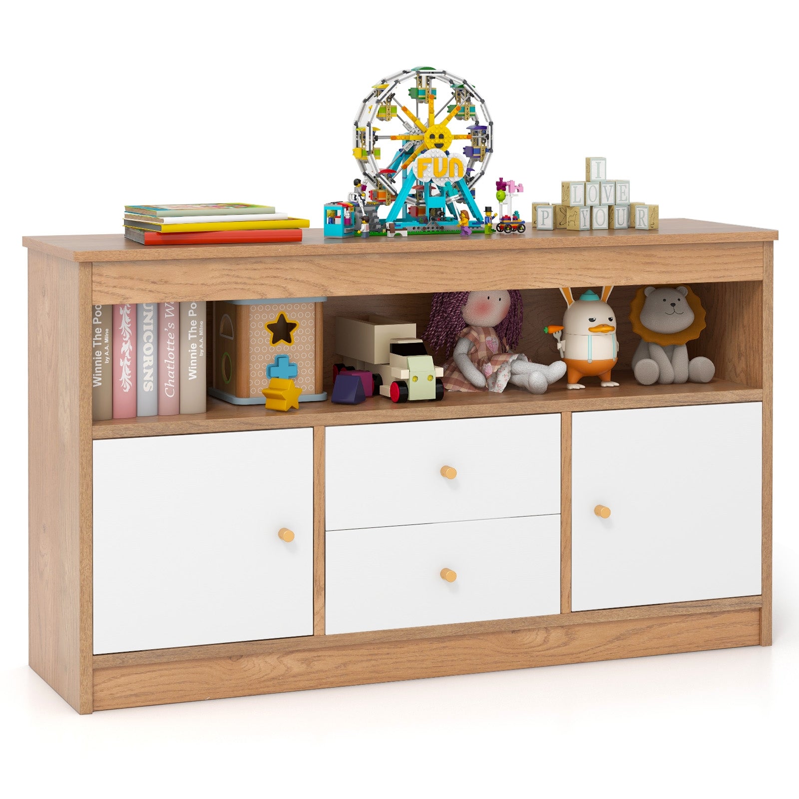 Kids Toy Storage Organizer with Open Shelf and 2 Drawers for Playroom, Natural Kids Storage at Gallery Canada