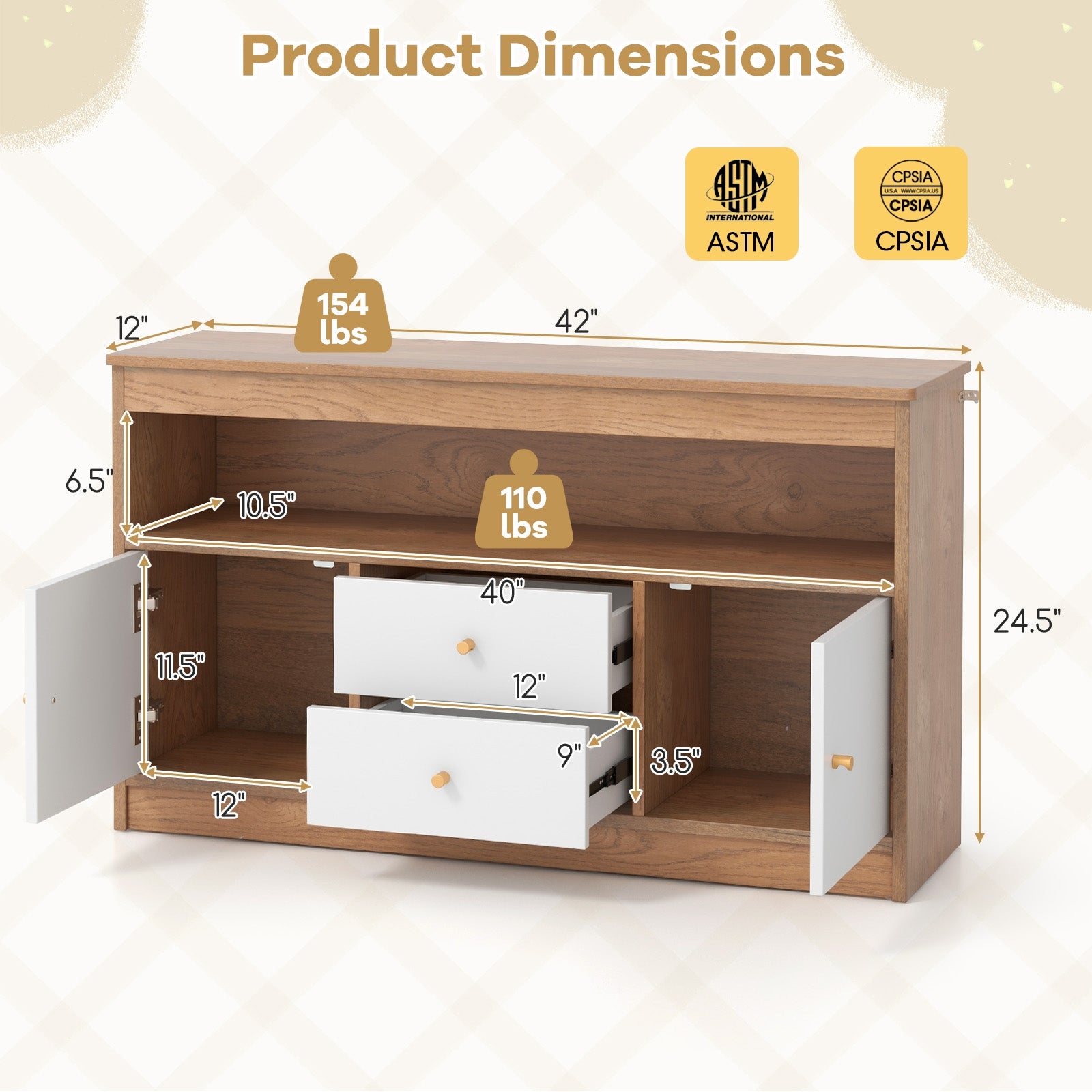 Kids Toy Storage Organizer with Open Shelf and 2 Drawers for Playroom, Natural Kids Storage at Gallery Canada