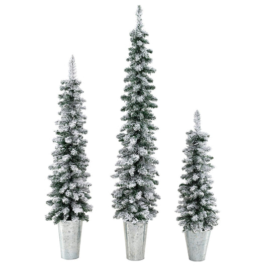 Set of 3 Pre-Lit Snow Flocked Artificial Christmas Trees witrh 423 Branch Tips, Green Christmas Tree Green  at Gallery Canada