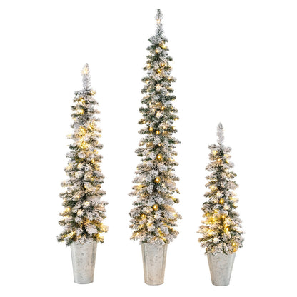 Set of 3 Pre-Lit Snow Flocked Artificial Christmas Trees witrh 423 Branch Tips, Green Christmas Tree   at Gallery Canada