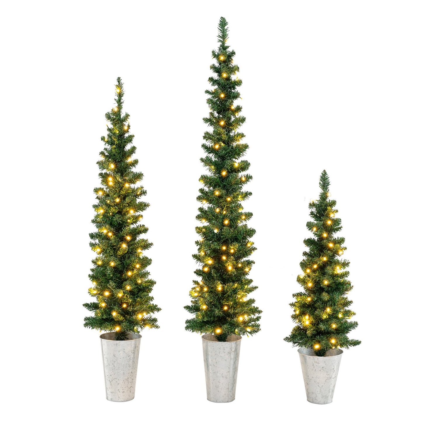 Set of 3 Pre-Lit Artificial Christmas Trees with 230 Warm White LED Lights, Green Christmas Tree   at Gallery Canada