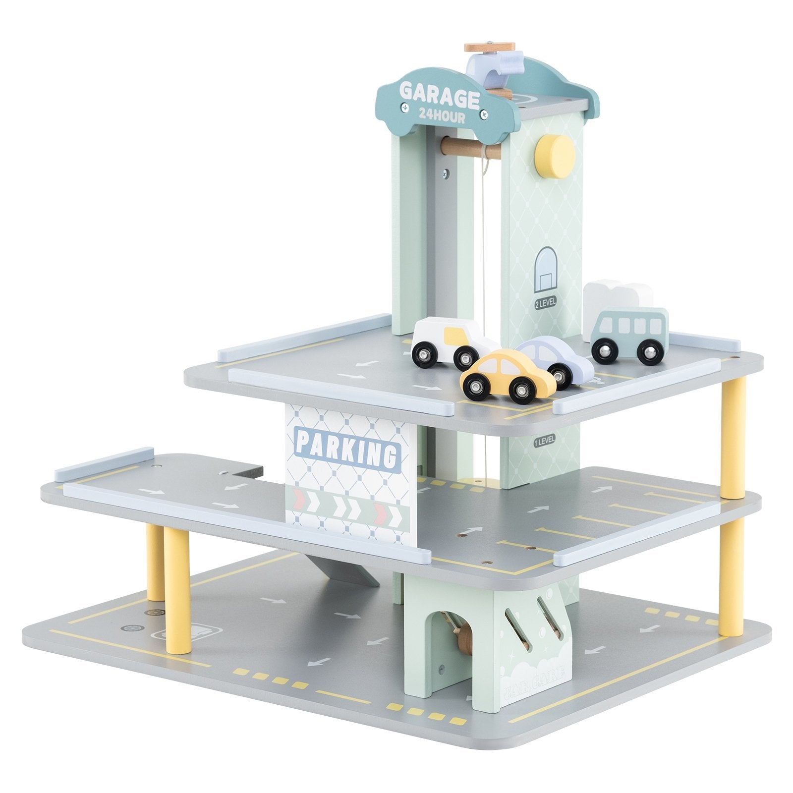 Parking Garage Playset with 4 Cars and Helicopter, Gray Push & Pedal Ride On Toys Gray at Gallery Canada